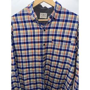LL‎ Bean Mens Plaid Flannel Long Sleeve Button Down Size Large Slightly Fitted